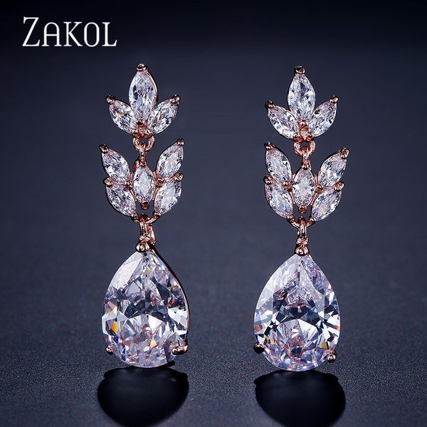 

закол романтические свадебные свадебные аксессуары ювелирные изделия изысканный кубический циркон мотаться серьги с розовым золотом цвета fs, Golden;silver