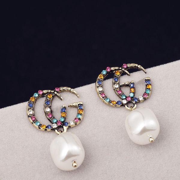 

s925 silver style exaggerated sparkle color diamond earrings style letters trend, japan, south korea, europe and the united states drop