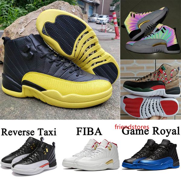

12 12s reverse taxi mens basketball shoes xii bumblebee yellow 3m ovo white midnight black nylon wntr gym red jumpman sneakers