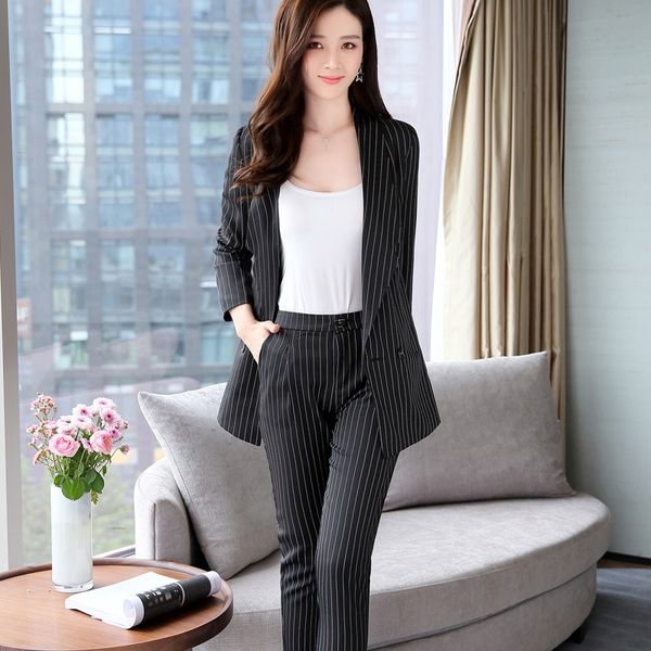 

women's suit 2019 autumn new casual fashion temperament slim double-breasted small suit trousers two-piece, White;black