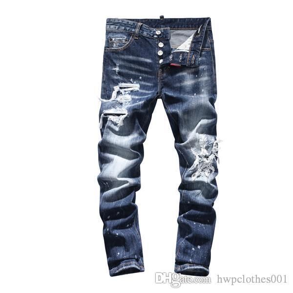 

2020 designer mens jeans distressed motorcycle biker jeans slim ripped hole famous brand denim pants mens joggers mens skinny jeans, Blue