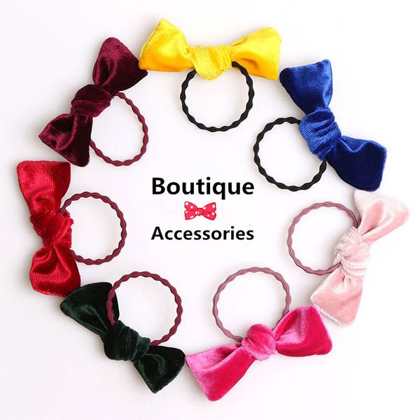

boutique ins 10pcs fashion cute velvet bow hair ties solid color bowknot elastic hair bands princess headwear accessories, Slivery;white