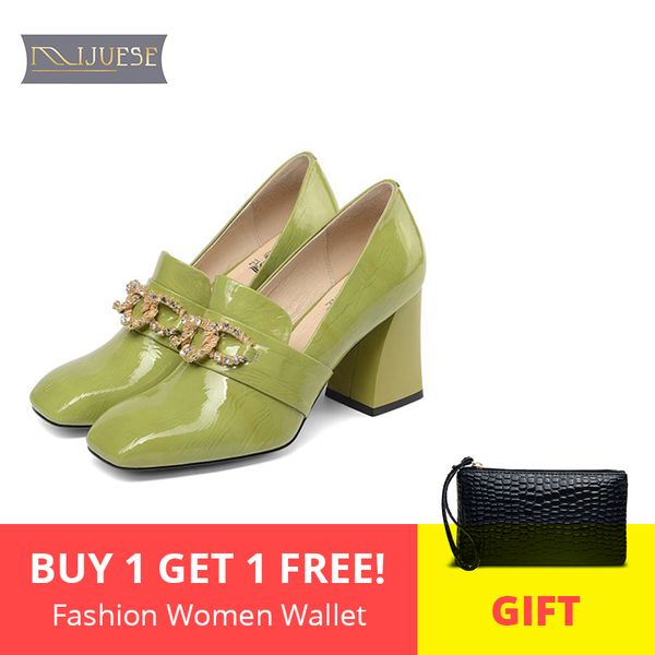 

mljuese 2019 women pumps autumn spring cow leather crystal rome style green color slip on high heels lady shoes party size 33-43, Black