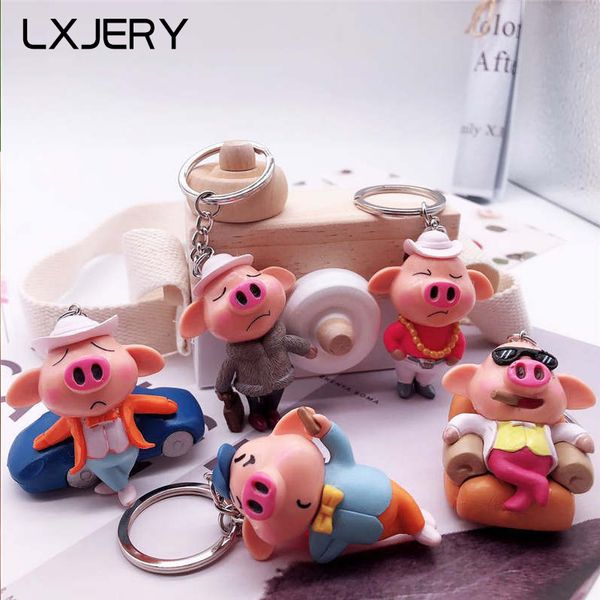

lxjery 6 styles cute cartoon pig keychain lovely key chain for women bag charm pendant key ring gifts jewelry, Silver