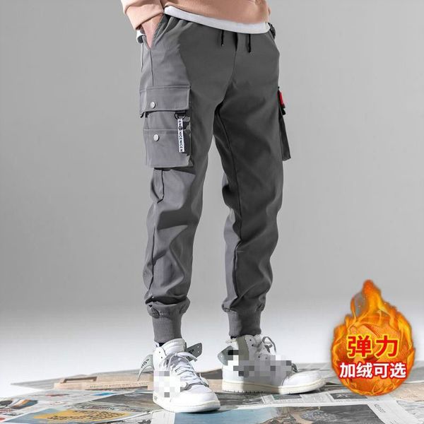 

Januarysnow Men Ribbons Color Block Black Pocket Cargo Pants Harem Joggers Harajuku Sweatpant Hip Hop Trousers Thicken