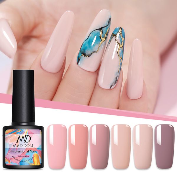 

8ml mad doll 2020 new series pink red color nail gel polish soak off uv gel varnish glitter color varnish nail art, Red;pink