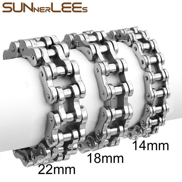 

sunnerlees 316l stainless steel bracelet bangle huge biker bicycle motorcycle link chain silver gold black men boy jewelry bc01, Golden;silver