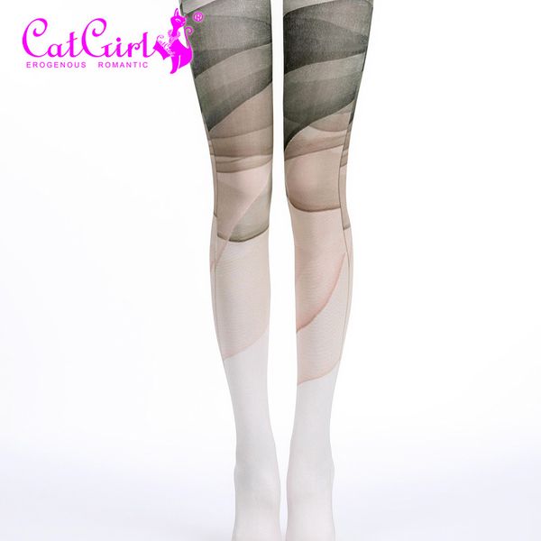 

printed silk tights gradient color * jacquard tights * cos silk spring, summer and autumn bottoming, Black;white