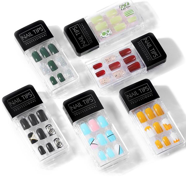 

false nails 30-piece nail sticker soft and long-lasting detachable high-quality armor ey669, Red;gold