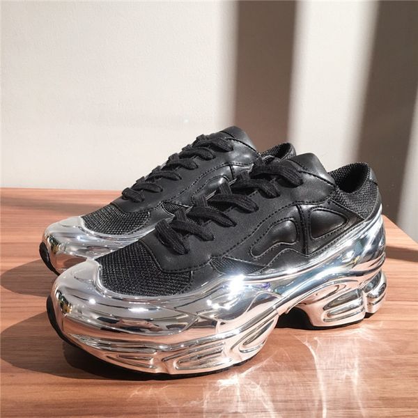 

a fashion men oversized sneakers transparent sole lightweight ozweego women tennis casual flat trainers low raf simons sneakers with box, Black