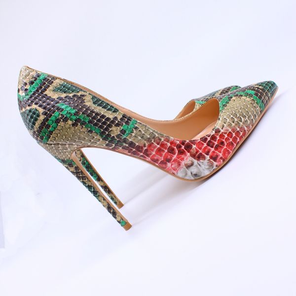 

casual designer lady fashion green snake printed pointed toe high heels shoes 12cm 10cm 8cm stiletto heeled brand new luxura with box, Black