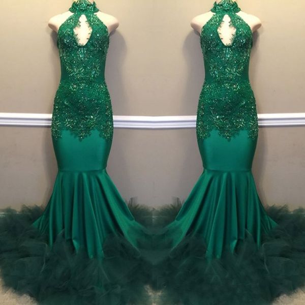 

Elegant Dark Green Prom Dresses Keyhole Neck Backless Long Evening Gowns Vestidos Custom Made Party Dresses Formal Gowns