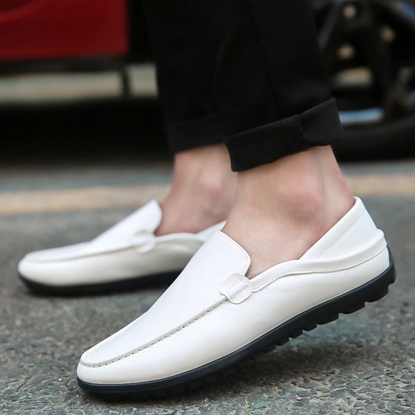 

mazefeng 2019 new summer man leather slip-on casual shoes adults fashion lazy loafers men driving doug shoes breathable, Black