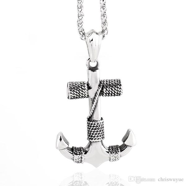 

2017 men stainless steel anchor pendants & necklaces statement necklace rock style vintage jewelry friend gift, Silver