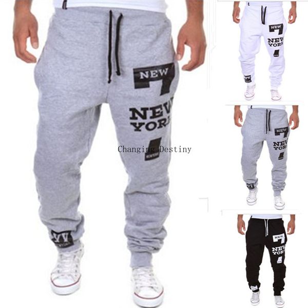 

m-3xl belt medium waist straightedge printing design men's leisure trousers letter hip-hop gym pants, Black