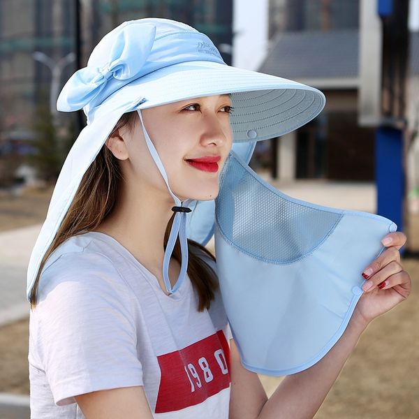 

female summer riding electric vehicle electric car uv-proof sun big edge sun hat face hat, Blue;gray