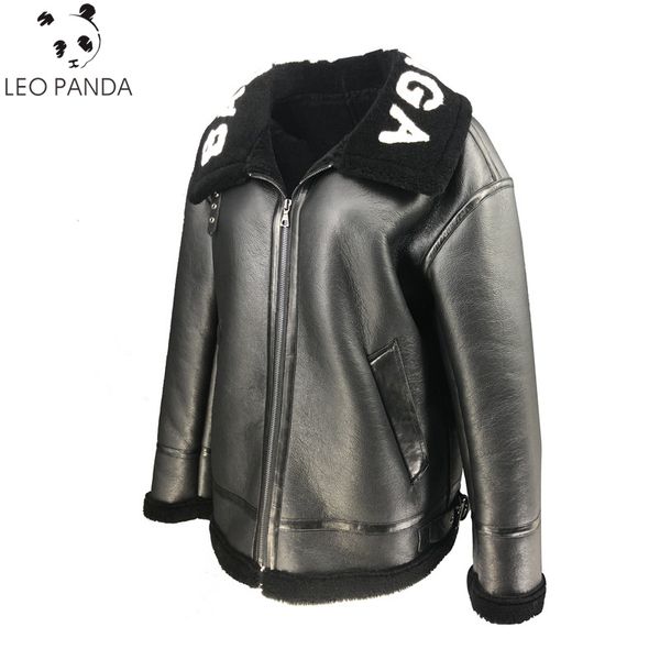 

2019 winter new men's lamb fur bomber real leather jacket sheepskin double face shearling coat oversized genuine leather jacket, Black
