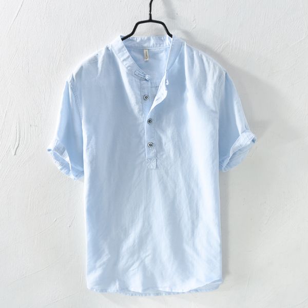 

2020 summer cotton and linen brand shirt men fashion casual shirts for men stand collar solid shirt mens comfortable shirts male, White;black