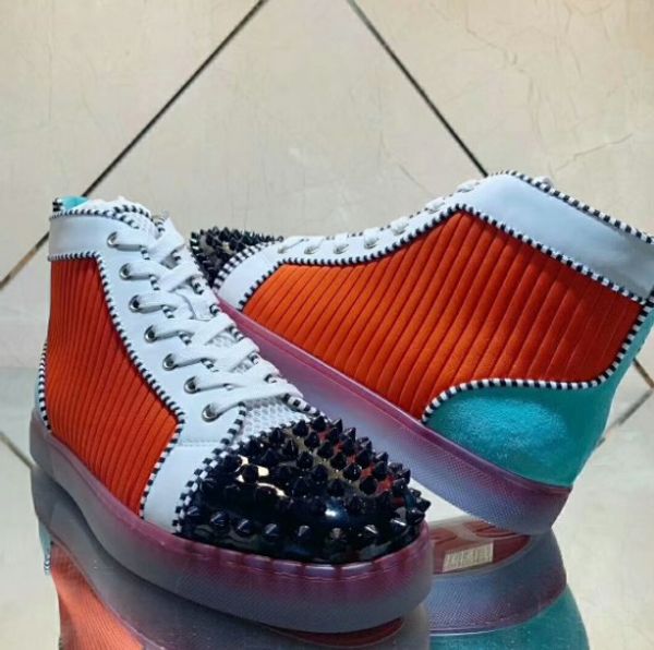 

new color designer shoes studded spikes fashion red suede leather mens womens flat bottoms luxury shoes party lovers sneakers size 36-46, Black