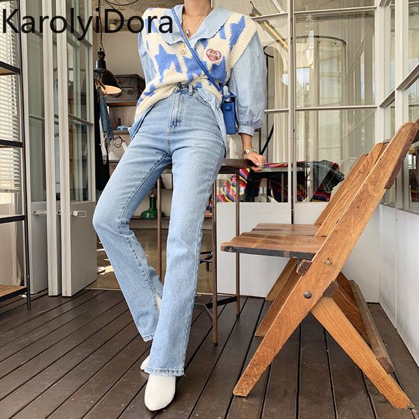 

фиг качество 2020 весна корейская версия новой осенней промытой боковой разрез был тонкий прямые брюки швабра джинсы, Blue