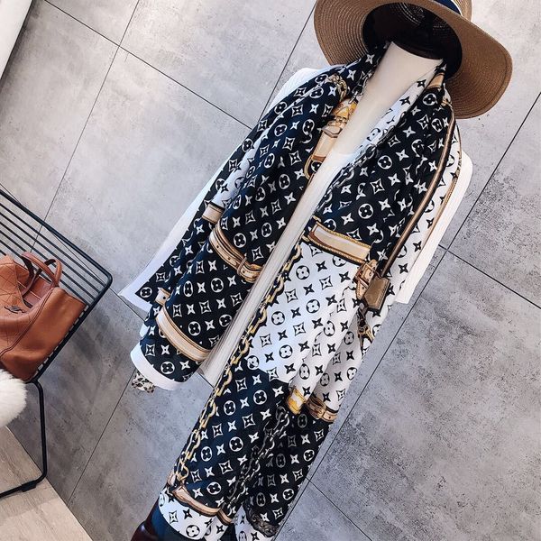 

spring autumn 100% silk scarf 2019 women letter shawl scarf fashion long neck ring christmas gift wholesale 180x90cm, Blue;gray