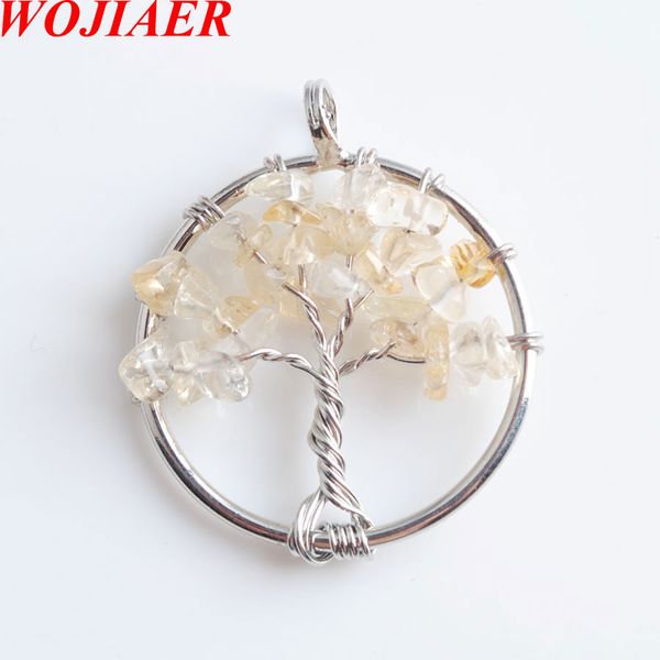 

tree of life necklace & pendant natural yellow crystal gem stone chip beads 7 chakra wire wrapped women jewelry chain dn8011, Silver