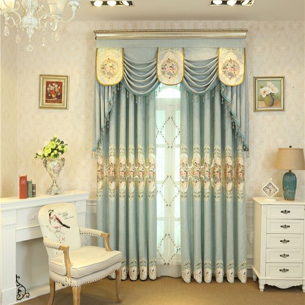 

european luxury villa blue embroidered window curtains for bedroom voile curtain for living room l kitchen