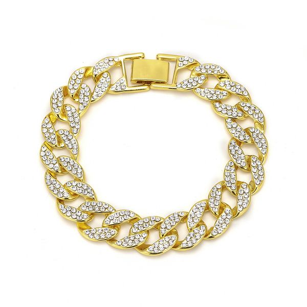 

karopel fashion luxury men's crystal hip hop bracelets gold&silver iced out miami cuban bracelet & bangles, Black