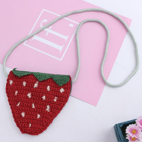 

cartoon baby mini coin zero wallet pouch kids girls fruit strawberry money change purse woven toddler accessories bag 3pcs, White