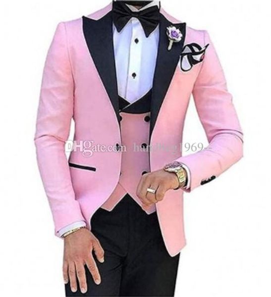 Smoking da sposo rosa con un bottone di alta qualità con risvolto a punta Groomsmen abiti da uomo matrimonio/ballo di fine anno/cena blazer (giacca + pantaloni + gilet + cravatta) K514