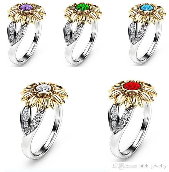 

fashion exquisite silver crystal sunflower wedding rings for women femme engagement luxury love ring statement jewelry for gifts