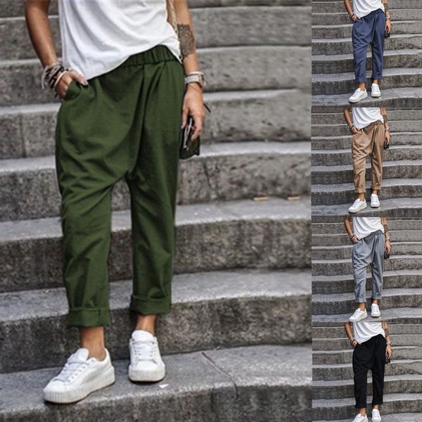 

women solid color loose harem pants elastic waist simple summer casual pants famale designer pants, Black;white