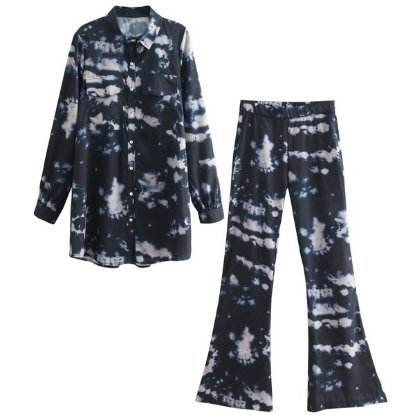 

women's suit 2019 spring new long shirt high waist flare pants two sets of women's temperament casual loose fashion wild clothes, White