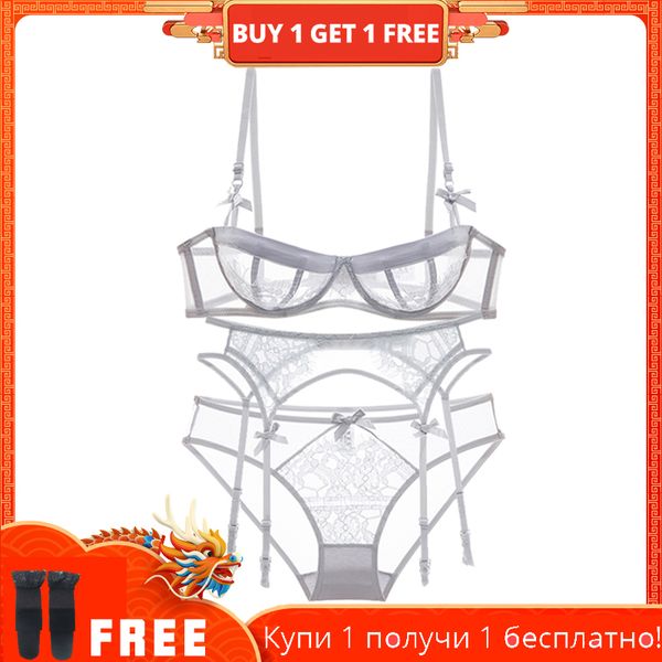 

супер тонкое прозрачных половина чашки бюстгальтера трусы подвязки набор сексуальной женщина кружево, Red;black