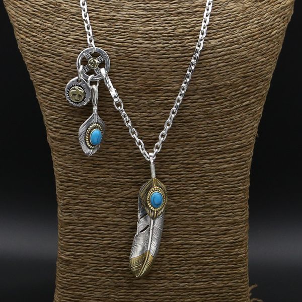 

starfield s925 sterling silver retro thai silver takahashi goro handmade mosaic feather necklace men women sweater chain