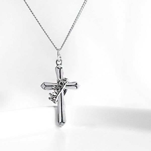 

925 sterling silver ретро короны крест ожерелье корейский шик личность свитер ювелирных ключица цепь женщины