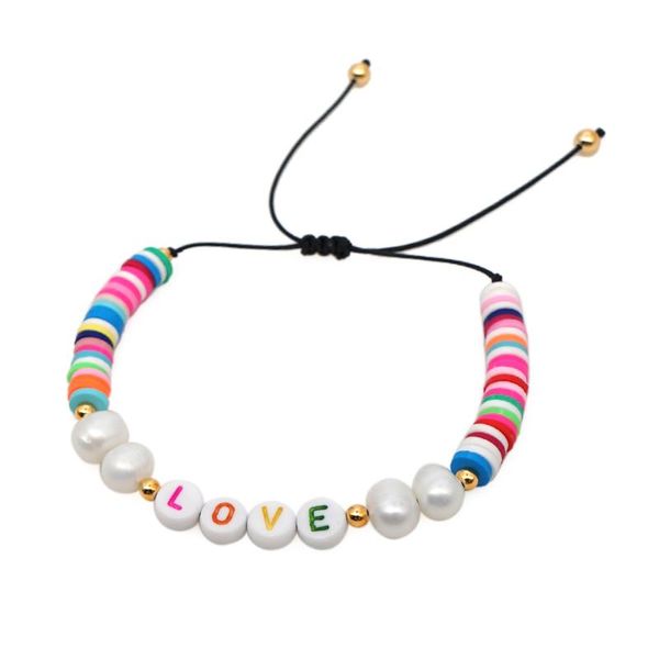 

go2boho heishi bracelets for women pearl discafrican beads name bracelet diy letter custom pulsera patchwork handmade jewelry, Black