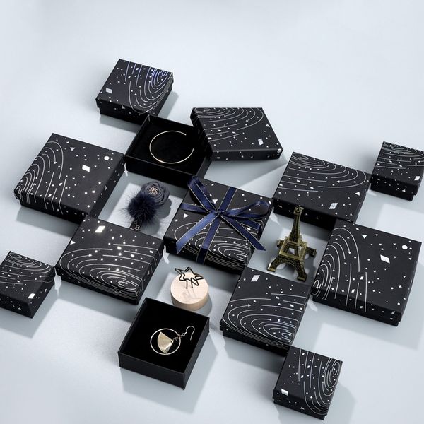 

[simple seven]wandering earth black jewelry box, solar system ring case, romantic space necklace storage, radium silver pendant display, Black;white