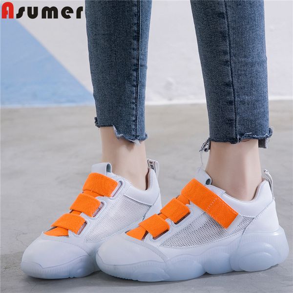 

asumer plus size 35-42 genuine leather sneakers women casual shoes flats female transparent bottom ladies platform flat shoes, Black