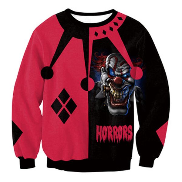 

style europe and the united states halloween new horror clown long sleeve circular collar dress female printed sweatshirt, Black;red