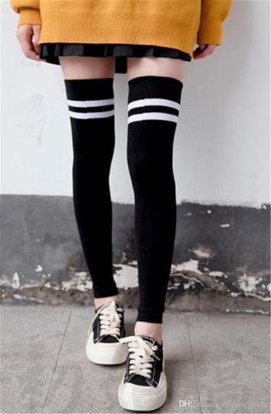 

womens knee socks dancing yoga high tube knee socks thermal ladies striped straight socks, Black;white