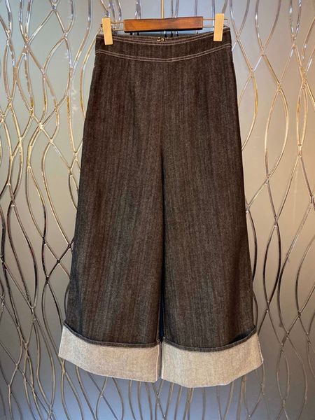 

2019 new winter women's curling simple trousers wide leg jeans 1220, Blue