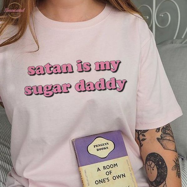 

yes daddy satan is my sugar t shirt daddy aesthetic clothes kawaii tshirt harajuku women tee t shirt ulzzang aesthetic, White