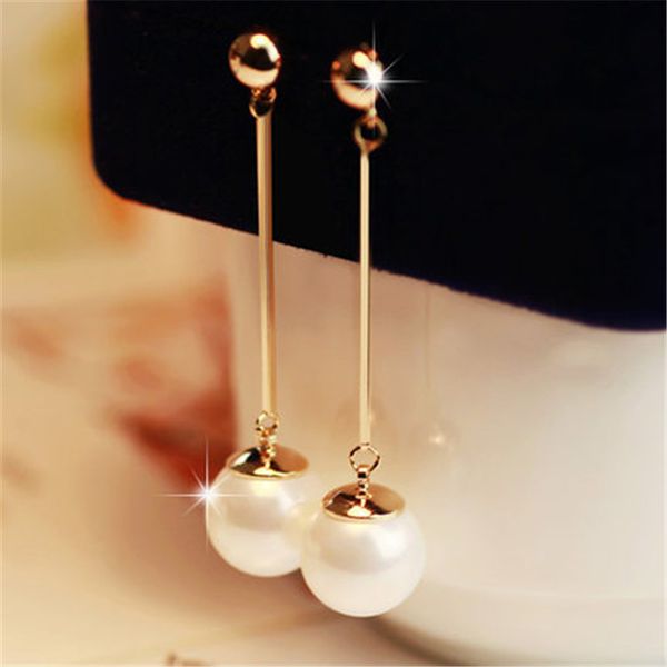 

long tassel simulated pearl drop earrings for women gift bijoux korean jewelry ol gold color pendientes boucle d'oreille, Silver