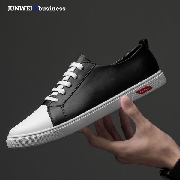 

casual genuine men sneakers male lace up cow leather flats shoes masculino adulto zapatos de hombre, Black