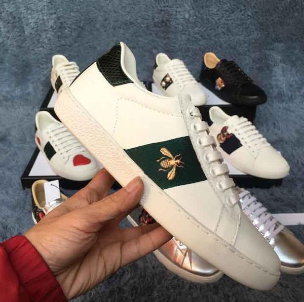 

big size 35-48 us13 plus designer shoes mix 15 models ace leather shoes luxury casual shoes with embroidered flower bee tiger bg6, Black