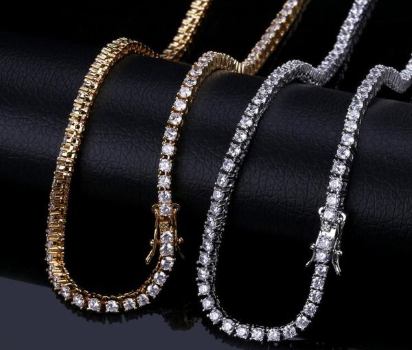 

3mm hip hop bling chains jewelry мужчины iced out теннис цепи ожерелье золота серебряные цепи розовое золото ссылка, Silver