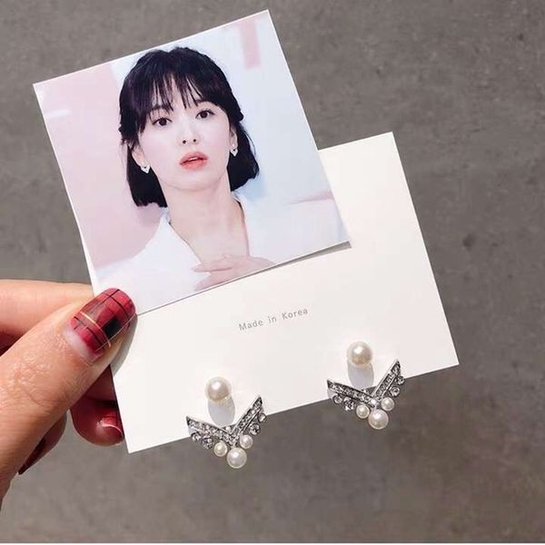 

star song huiqiao 925 silver needle earrings female han xiangzuan hipster pearl earrings all-match earrings, White