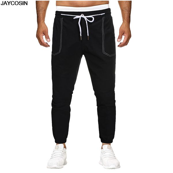 

klv pants men pocket pure color overalls casual pocket sport work casual trouser pants for all season 9701, Black