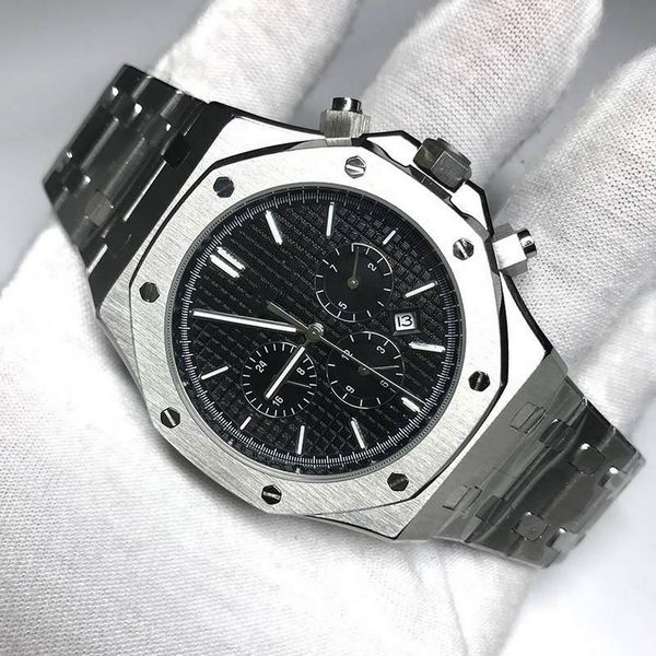 

6-pin automatic watch open back royal oak small dial work button available men 41mm tick movement stainless steel watches 799, Slivery;brown